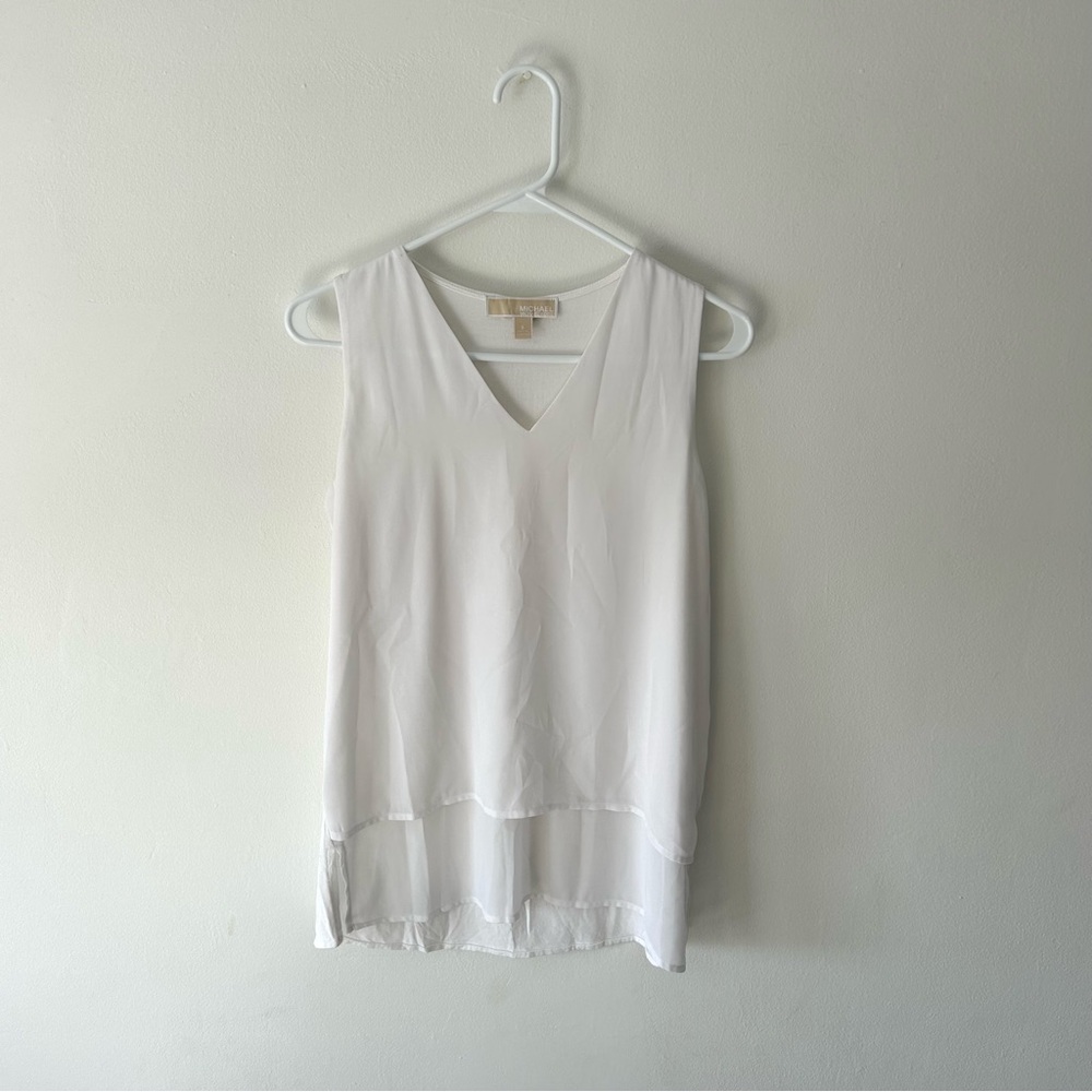 White Michael Kors V Neck Tank Top